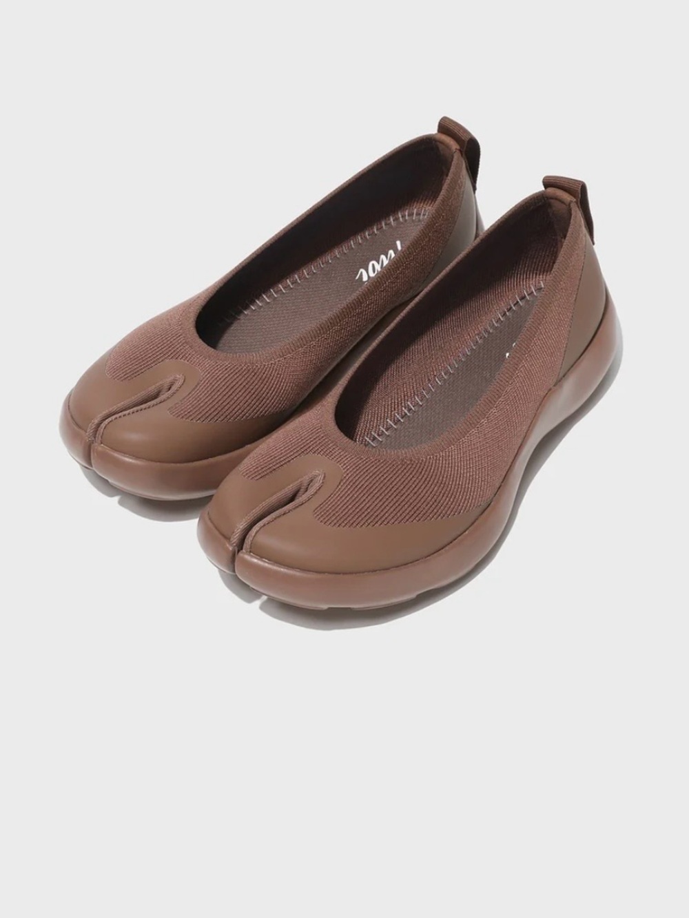 Brown Split-Toe Knit Slip-On Flats Tabis